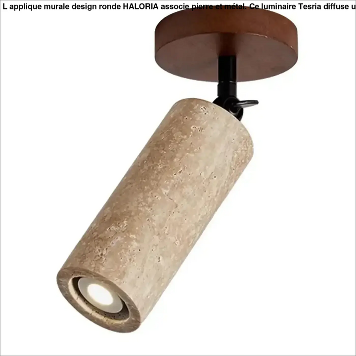Plafonnier spot orientable en travertin jaune et bois chic