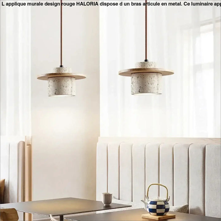 Suspension contemporain en marbre et bois naturel