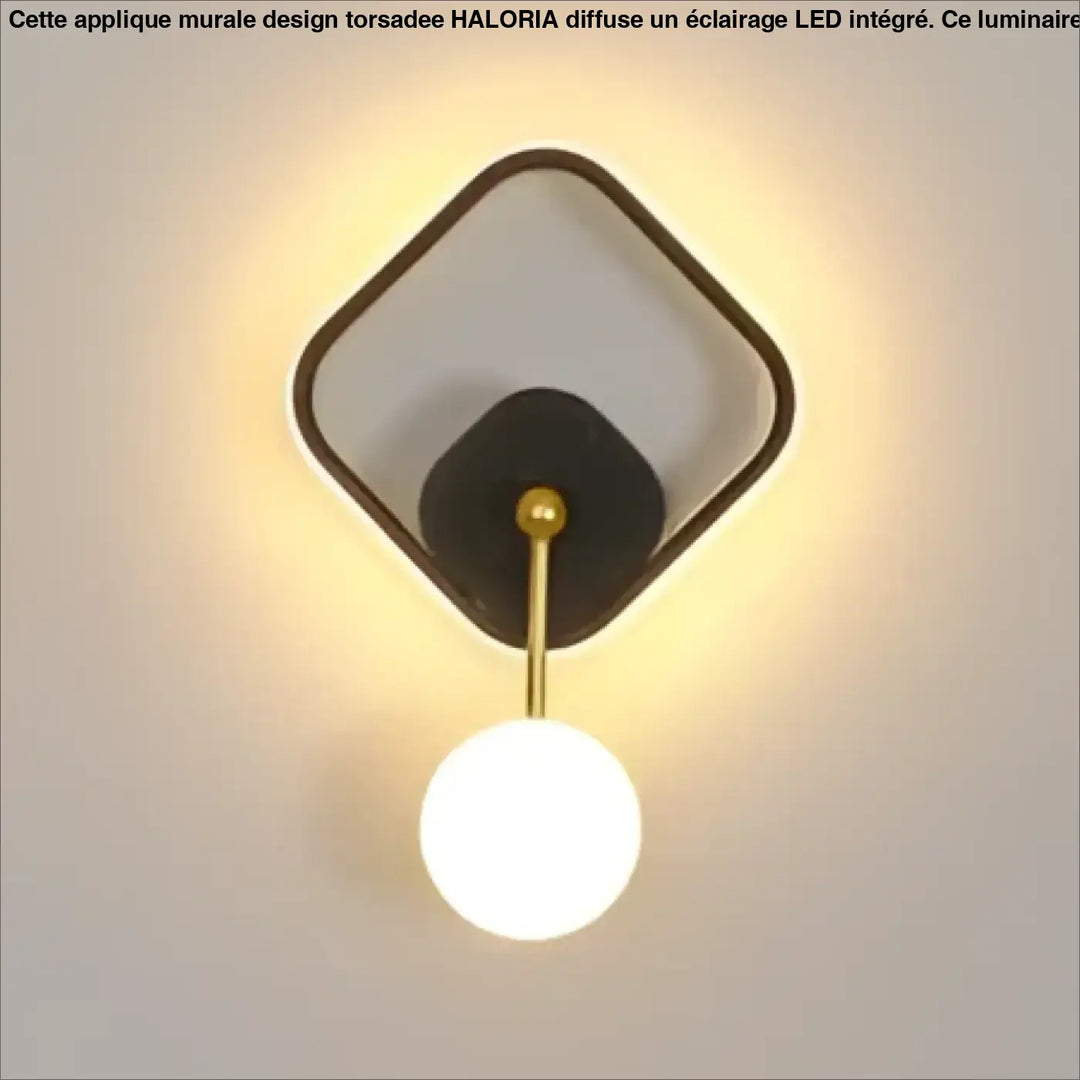 Applique murale haloria noire et or avec globe lumineux blanc sphérique pour un design murale moderne