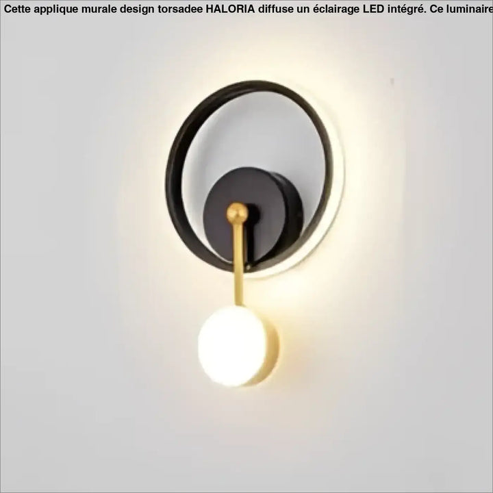 Applique murale haloria moderne noire et dorée avec globe lumineux blanc suspendu design murale élégant
