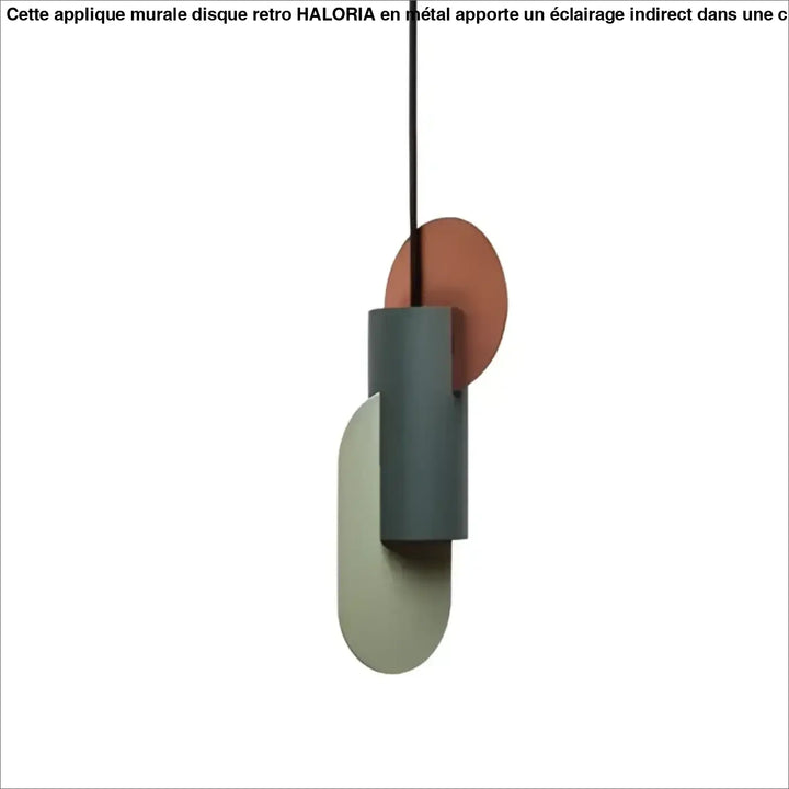 Applique murale disque retro avec corps cylindrique vert mat et disques ovale terracotta et sauge pale pour chambre