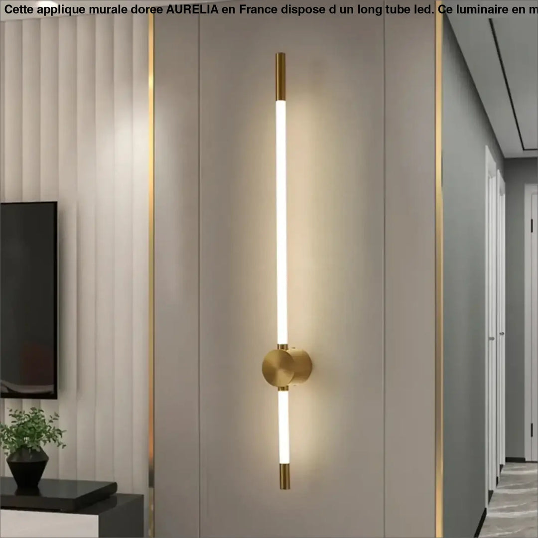 Applique Murale Dorée Avec Long Tube LED Design Contemporain