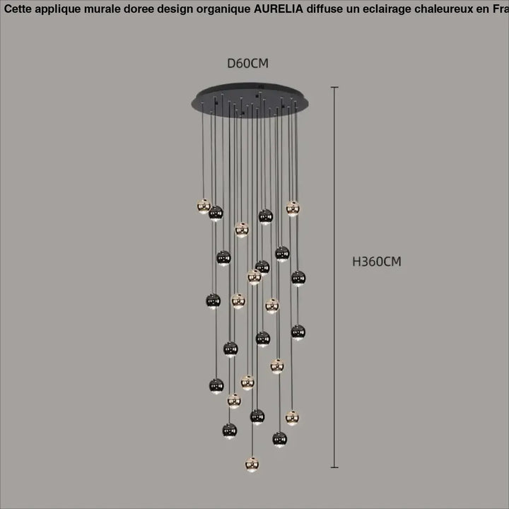 Suspension Contemporaine Cascade Boules Noires Dorées