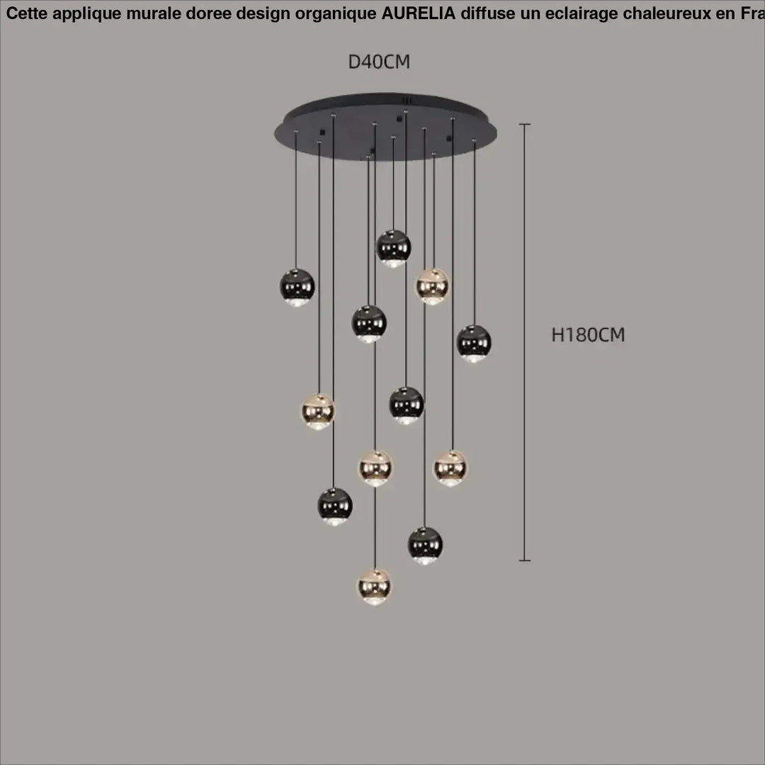 Suspension Contemporaine Cascade Boules Noires Dorées