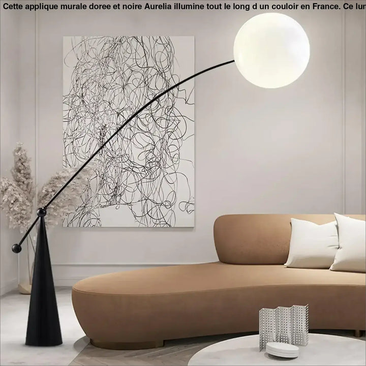 Lampadaire Boule Verre Noir Design Arc en Aluminium