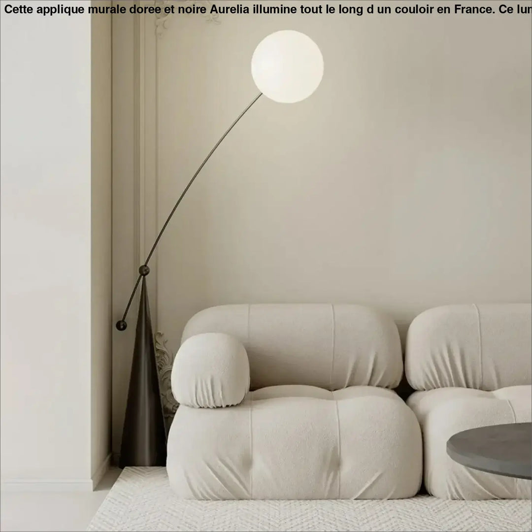 Lampadaire Boule Verre Noir Design Arc en Aluminium