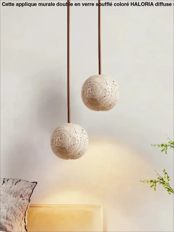 Pendant Lamp Stone Yellow Travertine Chandelier Bedside Small Round Light Bedroom Creative Hanging Line Lighting