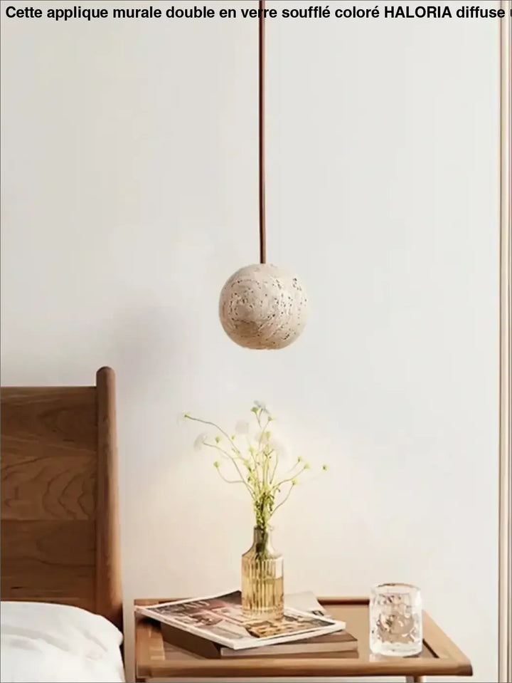 Pendant Lamp Stone Yellow Travertine Chandelier Bedside Small Round Light Bedroom Creative Hanging Line Lighting