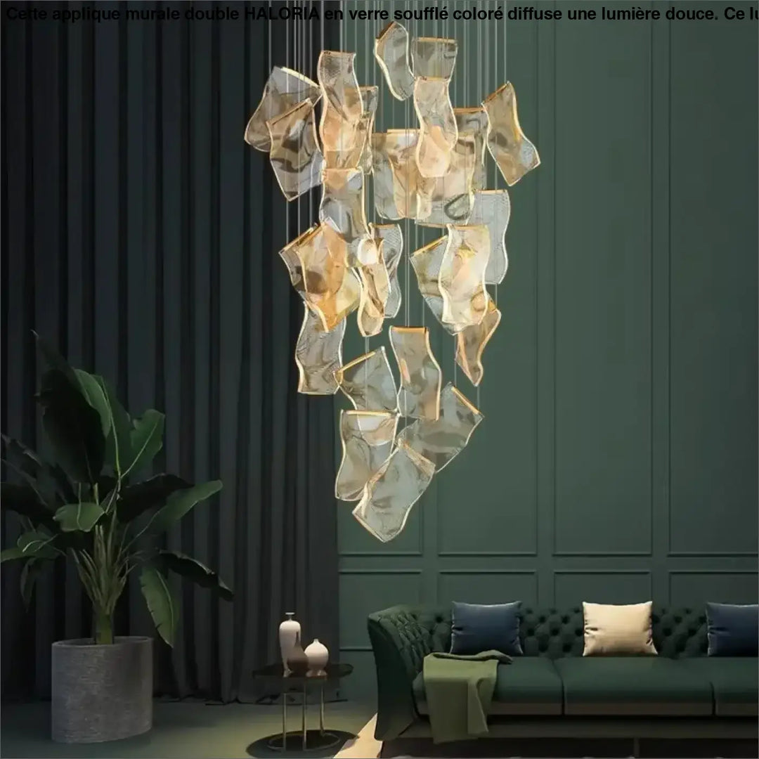 Suspension Cascade Design Verre Sculptural Pour Escalier

