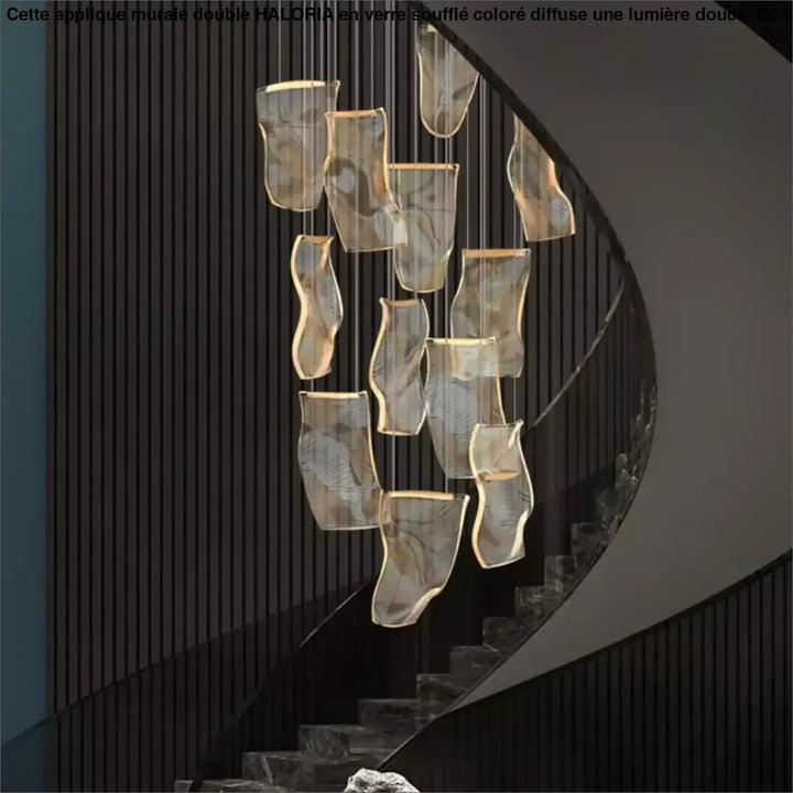 Suspension Cascade Design Verre Sculptural Pour Escalier

