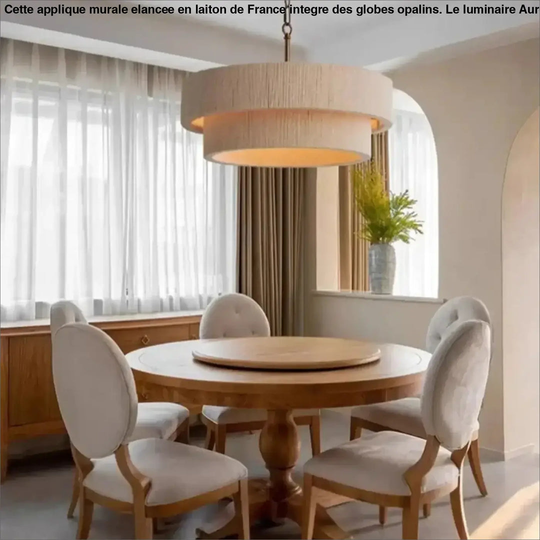 Suspension Rotin Beige Double Abat Jour Moderne