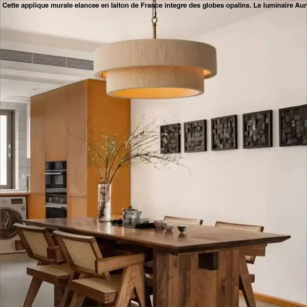 Suspension Rotin Beige Double Abat Jour Moderne