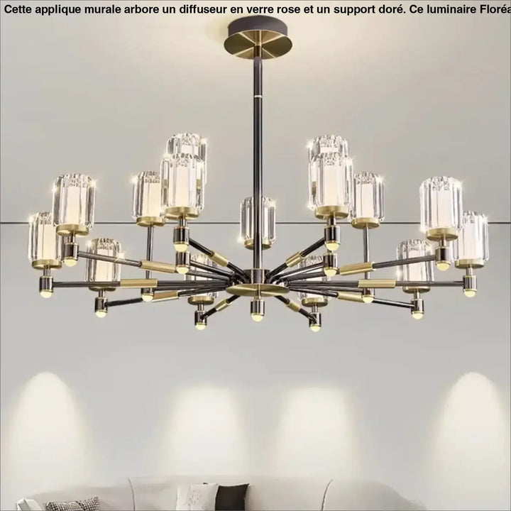 Suspension luminaire élégante en verre strié et métal design