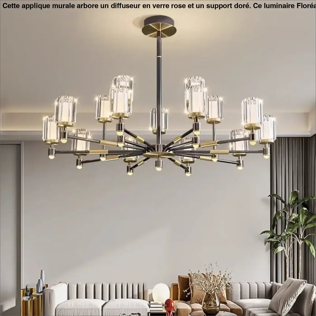Suspension luminaire élégante en verre strié et métal design