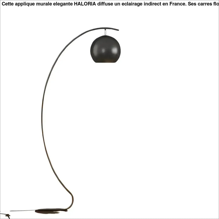 Lampadaire design yora en demi lune avec abat-jour sphérique noir et arche métallique courbée au style élégant
