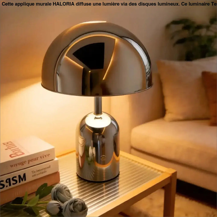 Lampe de table moderna à abat en chrome brillant avec design champignon et reflets miroir pour table moderne