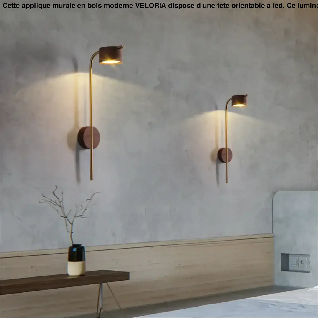 Applique murale en bois moderne avec une tête orientable à LED


