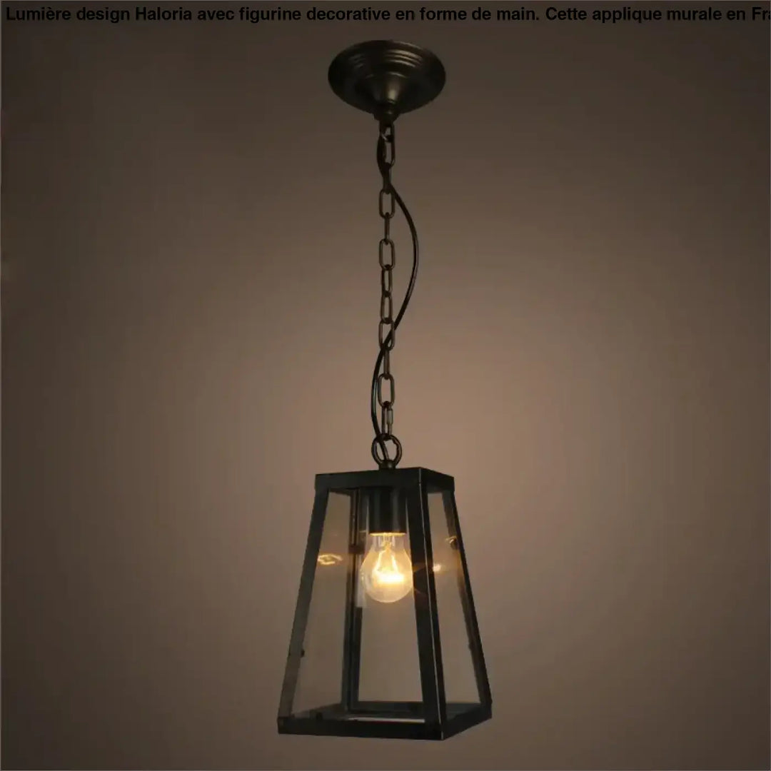 Suspension luminaire jardi en métal noir avec panneaux en verre clair et ampoule chaude style luminaire rétro-industriel