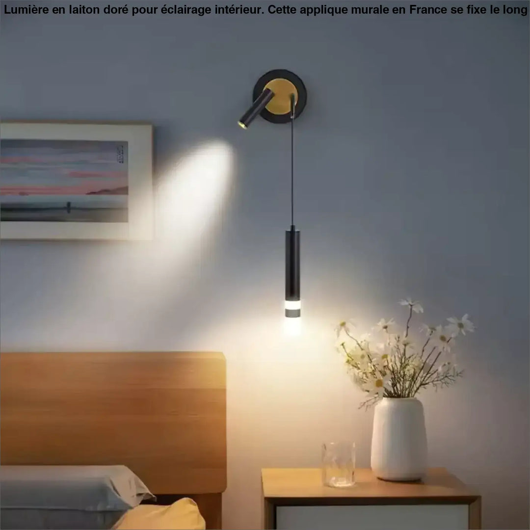 Applique murale en laiton aurelia noire cylindrique avec spot ajustable idéale long d’un couloir ou autour d’un miroir