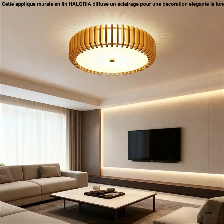 Plafonnier luminaire rond warm-toned avec design en bois à lattes bois à lattes plus qu un décor lumineux