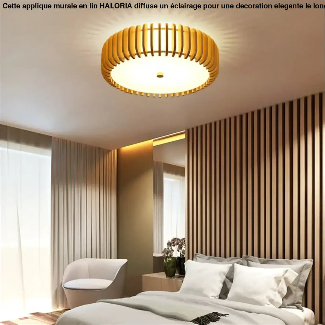 Plafonnier luminaire rond warm-toned avec design bois À lattes plus qu’un luminaire décoratif batou