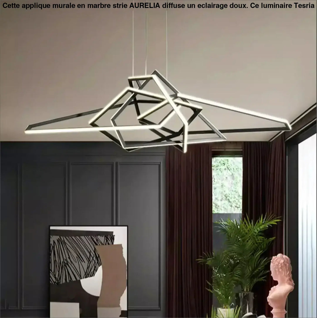 Suspension LED Dorée Design Géométrique Pour Salon Moderne