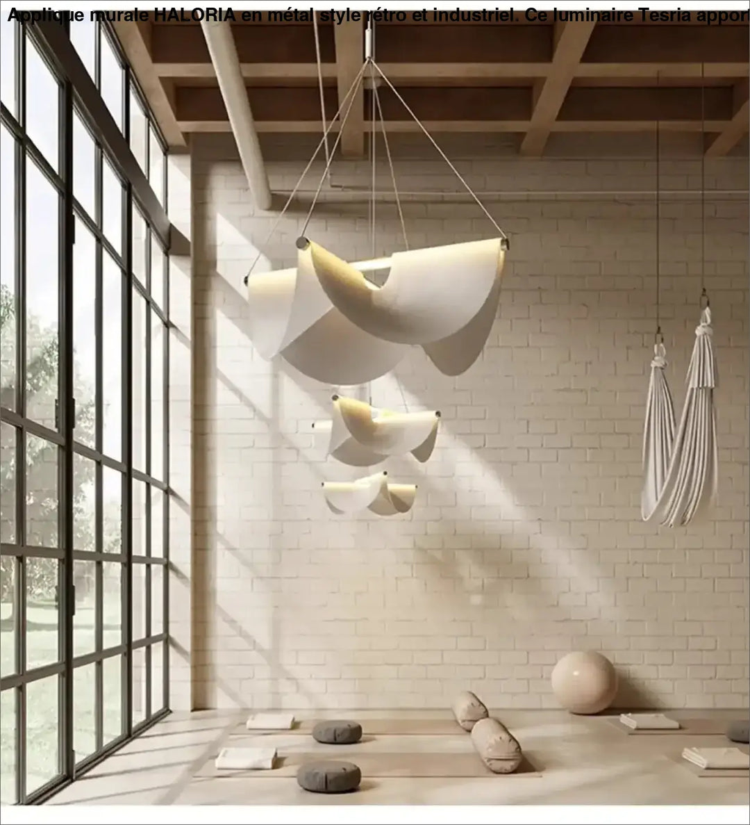 Applique murale en métal style rétro avec luminaires suspendus blancs en tissu moderne à design courbé et superposé