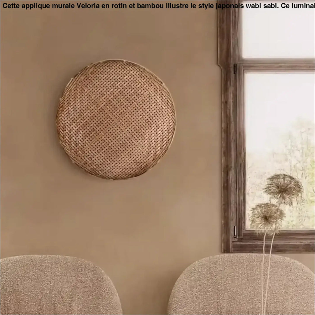 Applique murale en rotin et en bambou au style japonais wabi sabi

