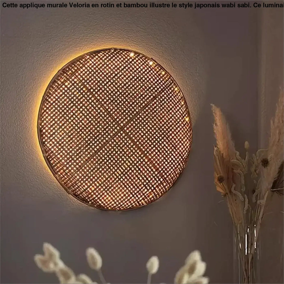 Applique murale en rotin et en bambou au style japonais wabi sabi

