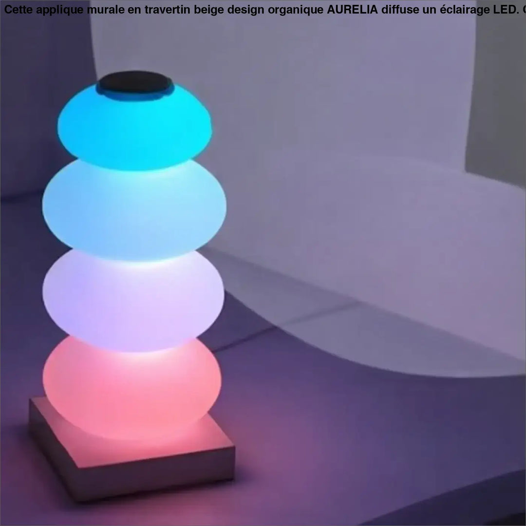 Veilleuse desky lampe led empilable à quatre sphères lumineuses en dégradé bleu et rose pierre zen décorative