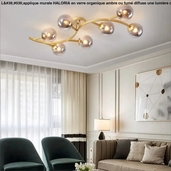 Luminaire plafonnier métal doré avec boules en verre moderne
