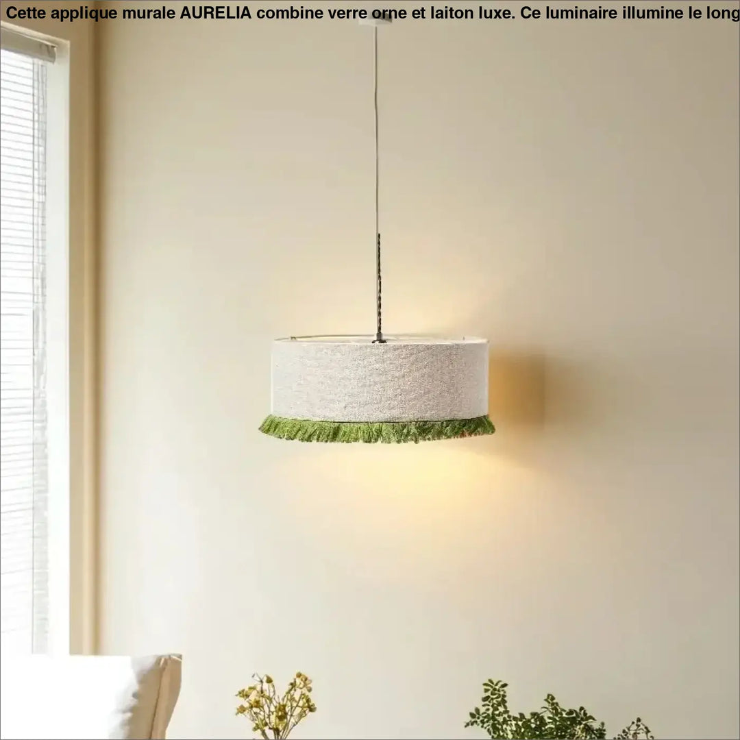 Suspension tissu avec franges vertes style vintage décor