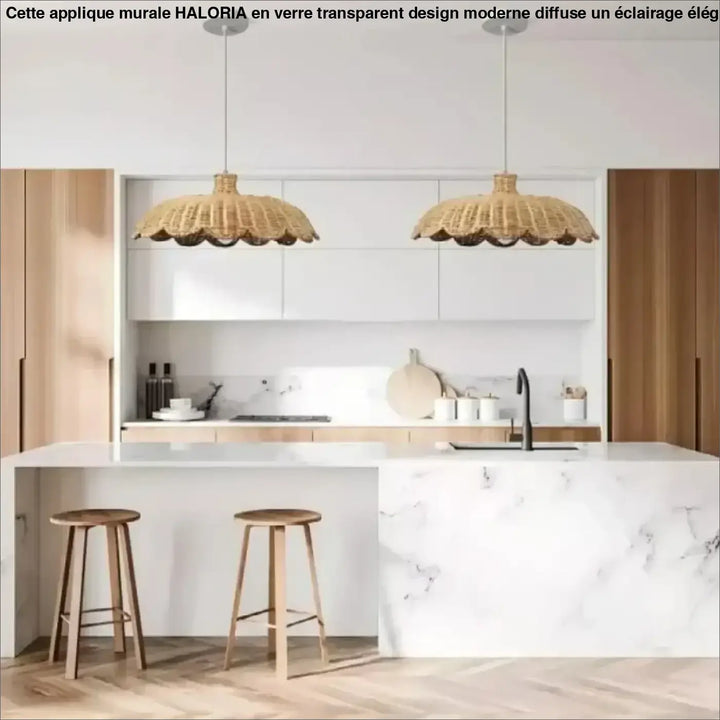 Suspension tressé en rotin style bohème beige chic
