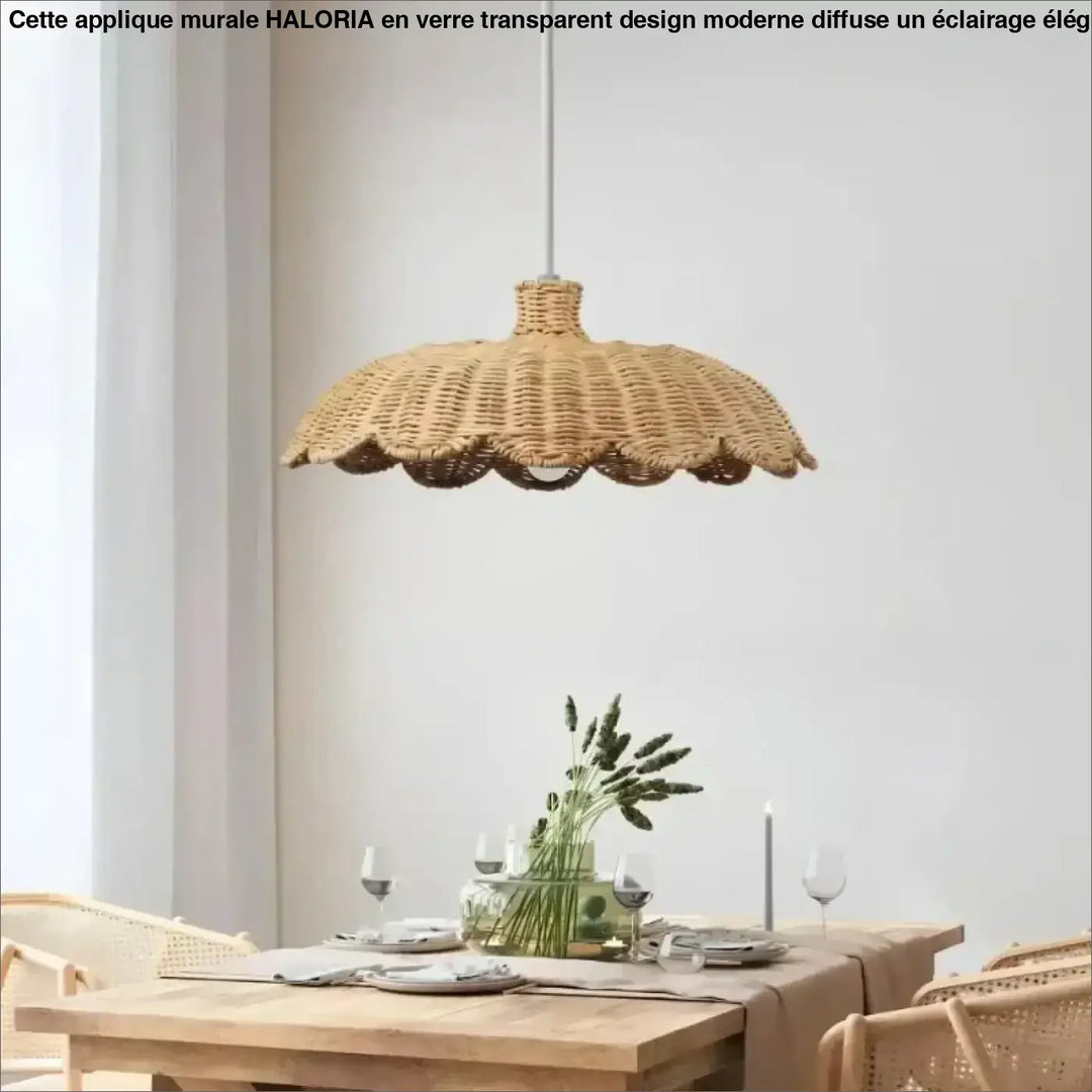 Suspension tressé en rotin style bohème beige chic