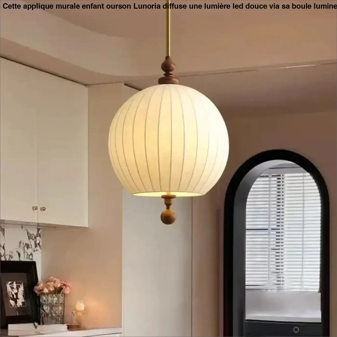 Suspension Design Boule Blanche Tissu Et Bois Élégance Vintage

