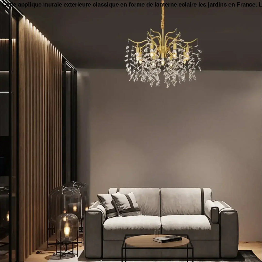 Suspension Élégante Doré Cristal Feuille Style Moderne Luxe

