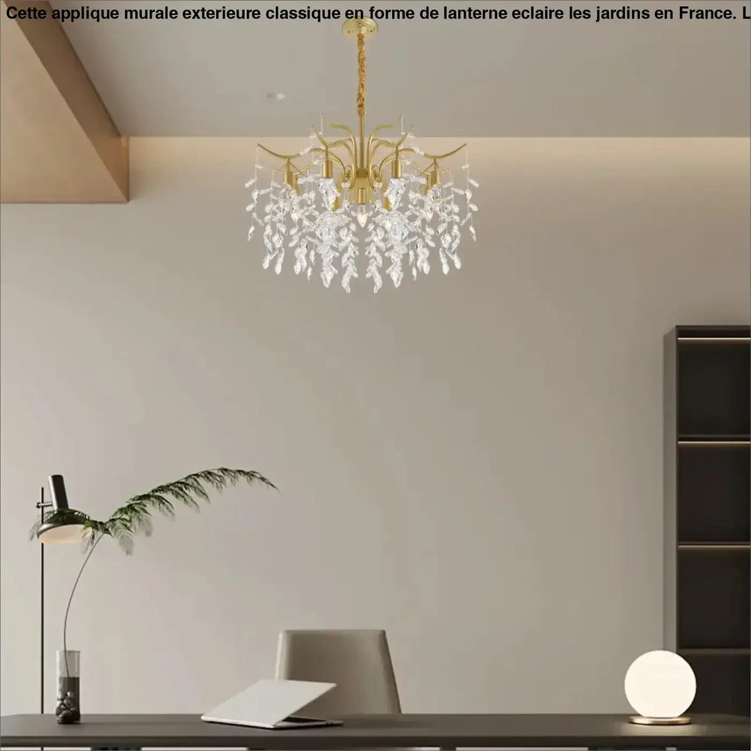 "Suspension Élégante Doré Cristal Feuille Style Moderne Luxe