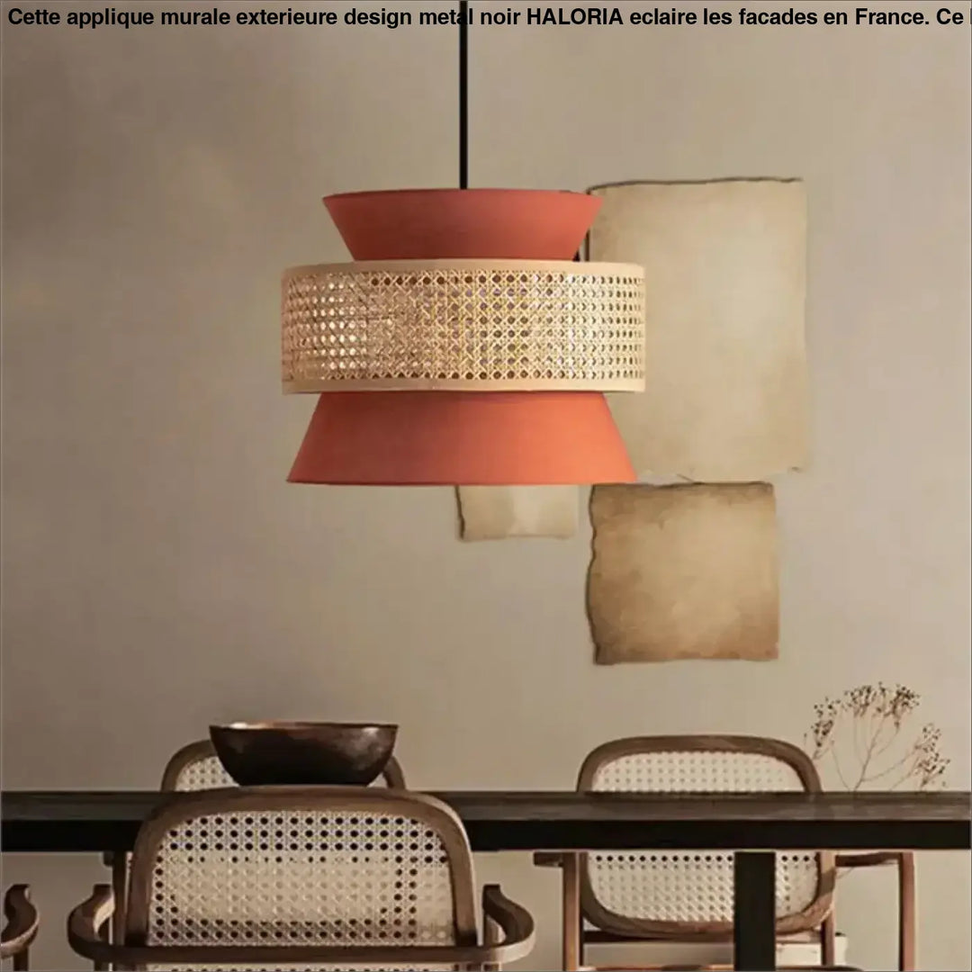 
Suspension Moderne Double Abat Jour Terracotta Et Rotin
