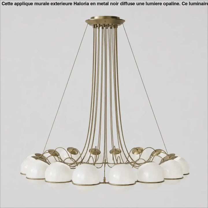Suspension luminaire cloudis en laiton moderne avec globes en verre opalin blanc suspendus par tiges métalliques fines