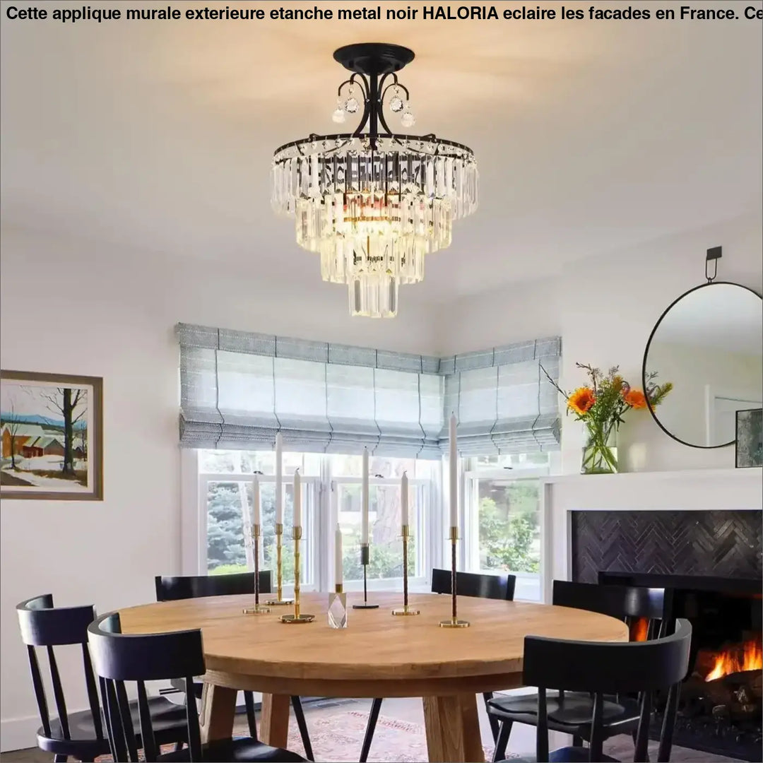 Plafonnier Cristal Noir Multi Étages Luminaire Élégant Chic

