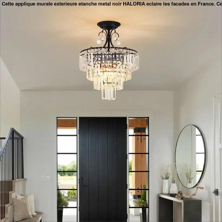 Plafonnier Cristal Noir Multi Étages Luminaire Élégant Chic


