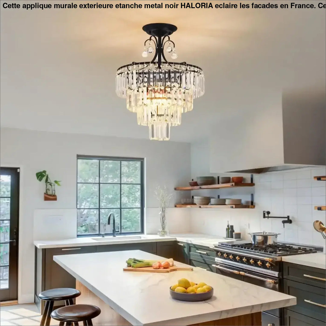 Plafonnier Cristal Noir Multi Étages Luminaire Élégant Chic

