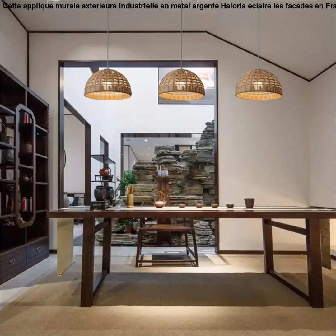 Suspension luminaire en rotin au design naturel pour salle à manger