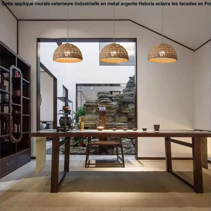 Suspension luminaire en rotin au design naturel pour salle à manger