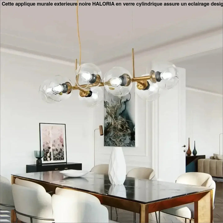 Suspension luminaire style art déco dorée en verre