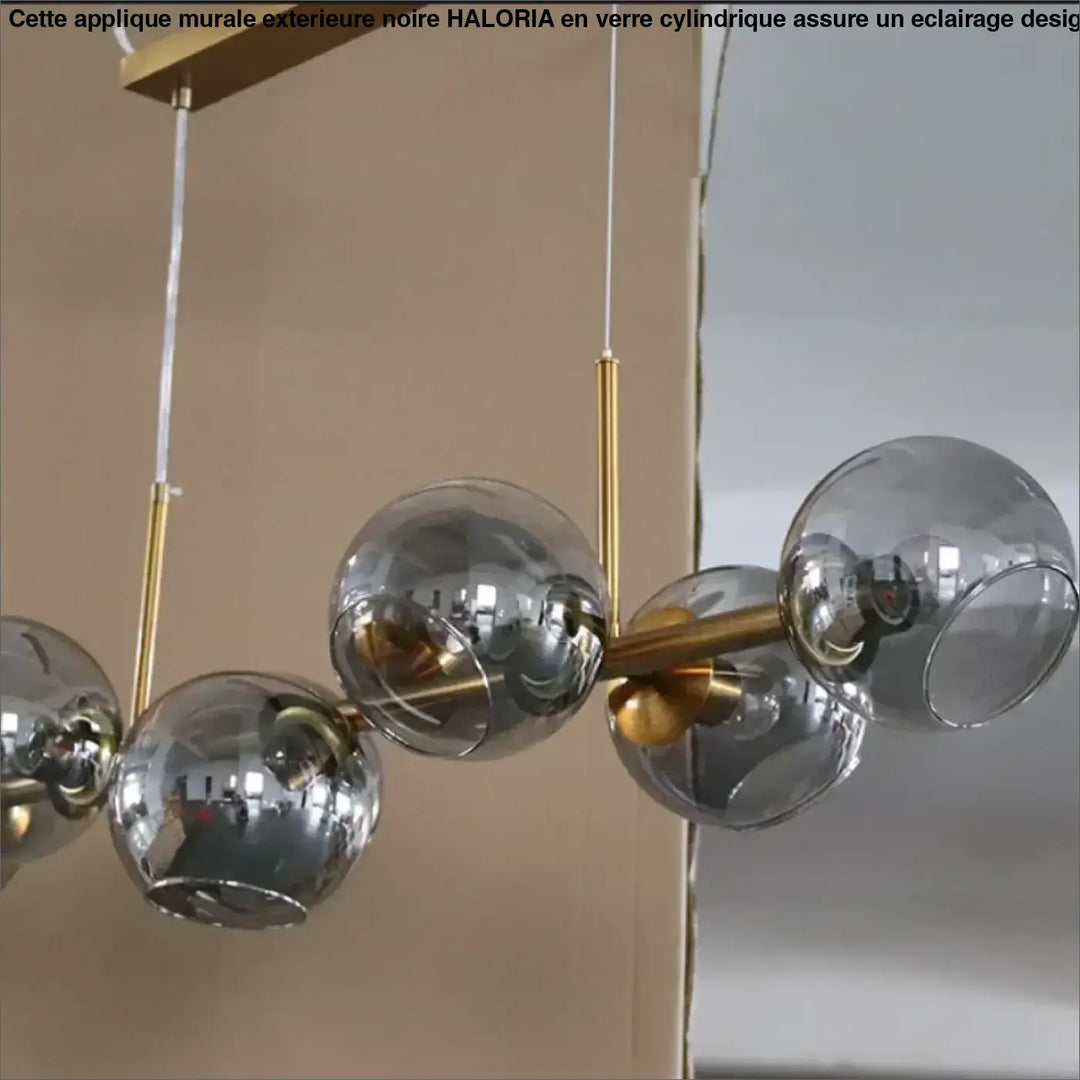 Suspension luminaire style art déco dorée en verre