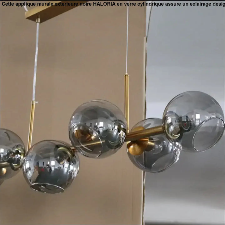 Suspension luminaire style art déco dorée en verre