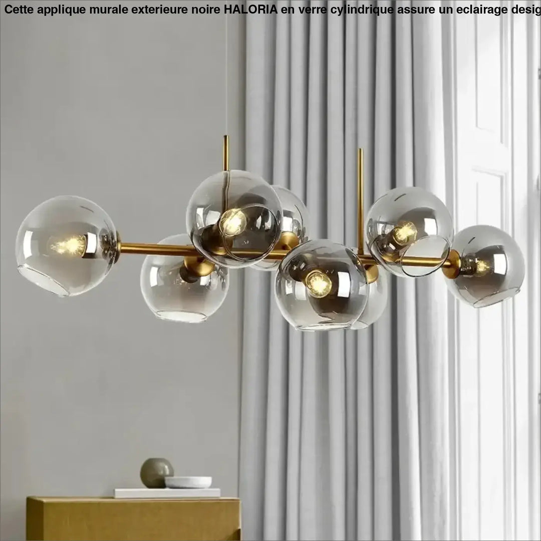 Suspension luminaire style art déco dorée en verre