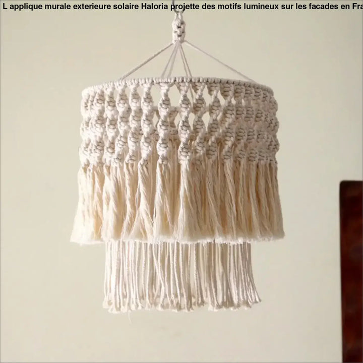 Luminaire plafonnier oreva suspension luminaire bohème en macramé crème avec matières naturelles et pampilles en couches