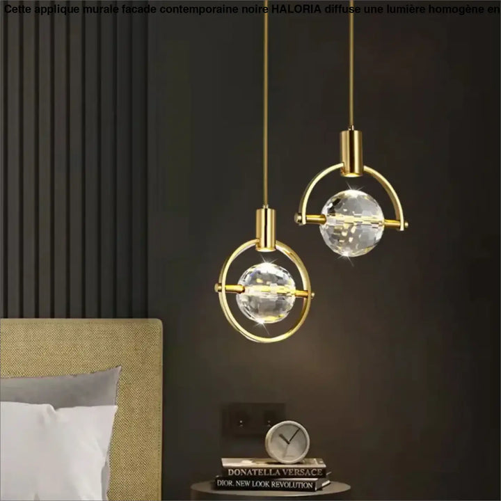 Suspension luminaire minimaliste doré orné de pierre raffiné